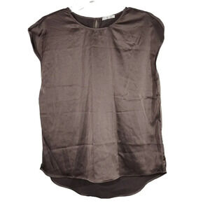 Pleione Sleeveless Satin Tunic Top Shirt Women Size M Brown Keyhole Back FLAW